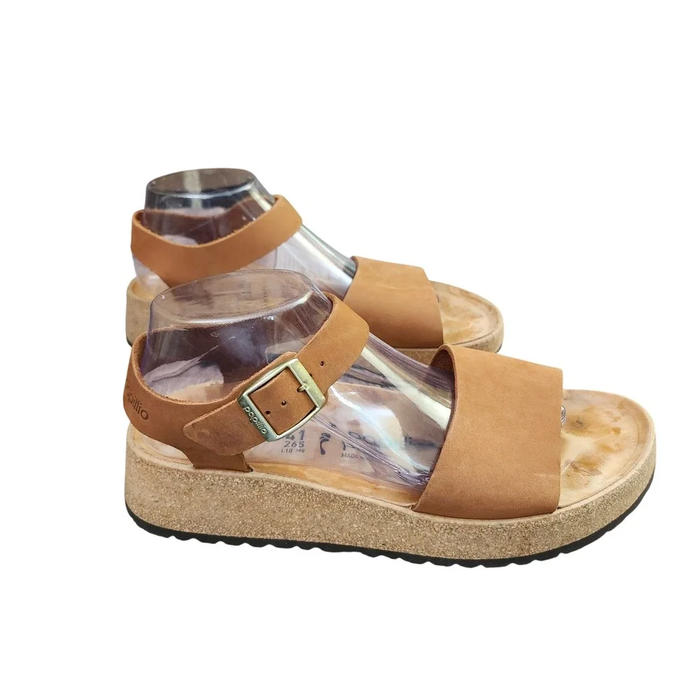 Papillio Birkenstock Glenda Tan Nubuck Leather Platform Wedge Sandals 41 L10 M8